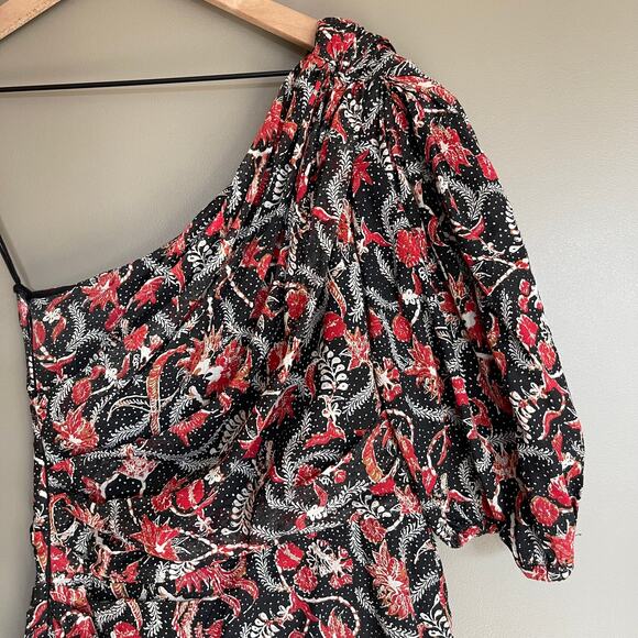 Isabel Marant Etoile Esther Dress Size XS One Shoulder‎ Printed Mini Ruffle Hem - Picture 5 of 16